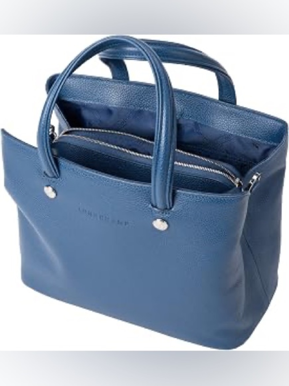 Longchamp Navy Pebbled Leather Top-Handle Tote